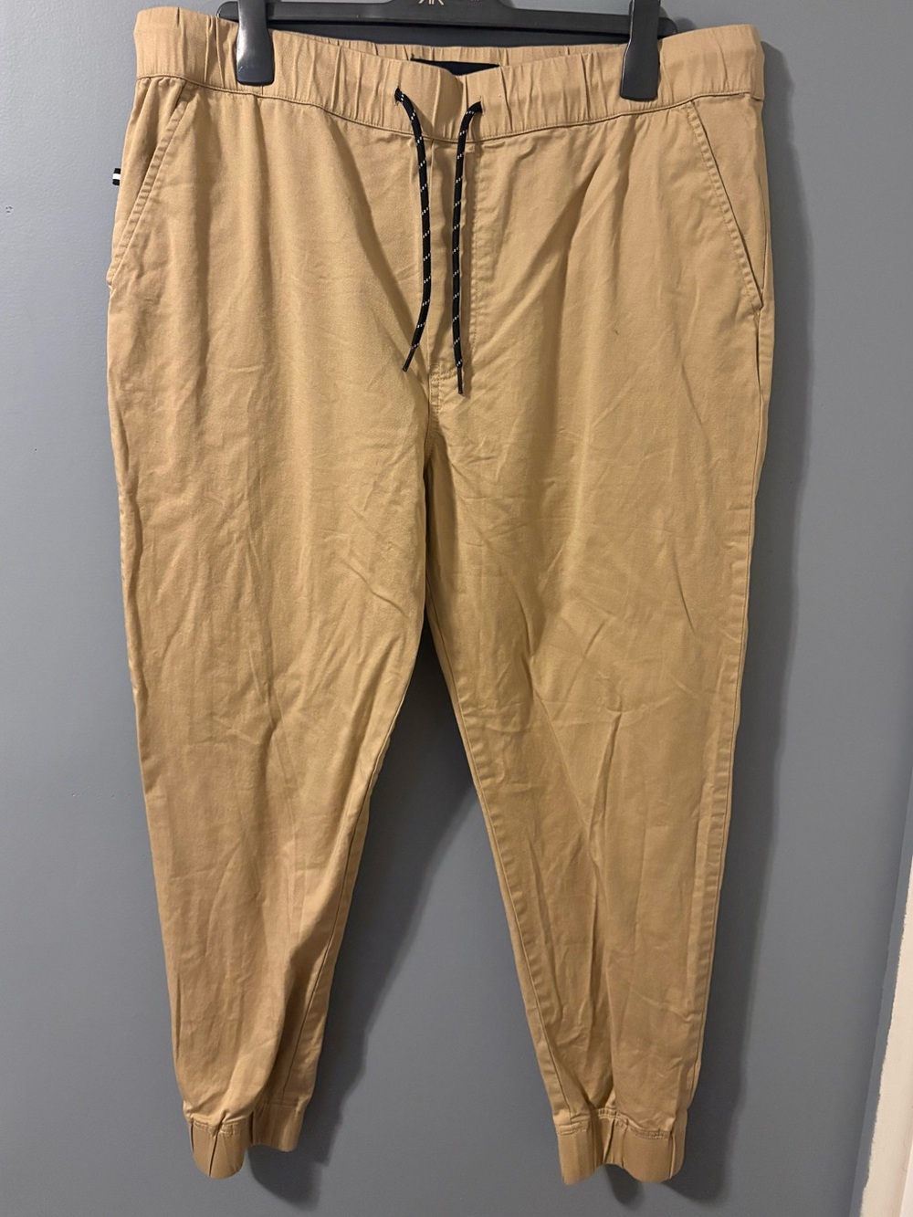 Men's Tan Chino Jogger Pants with Drawstring Waist